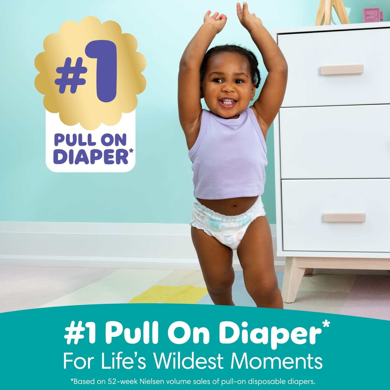 Pampers Cruisers 360 Pull-On Diapers, Size 7, 84 Count, 8.23 lb, Teal Box, White Diapers - Image 2