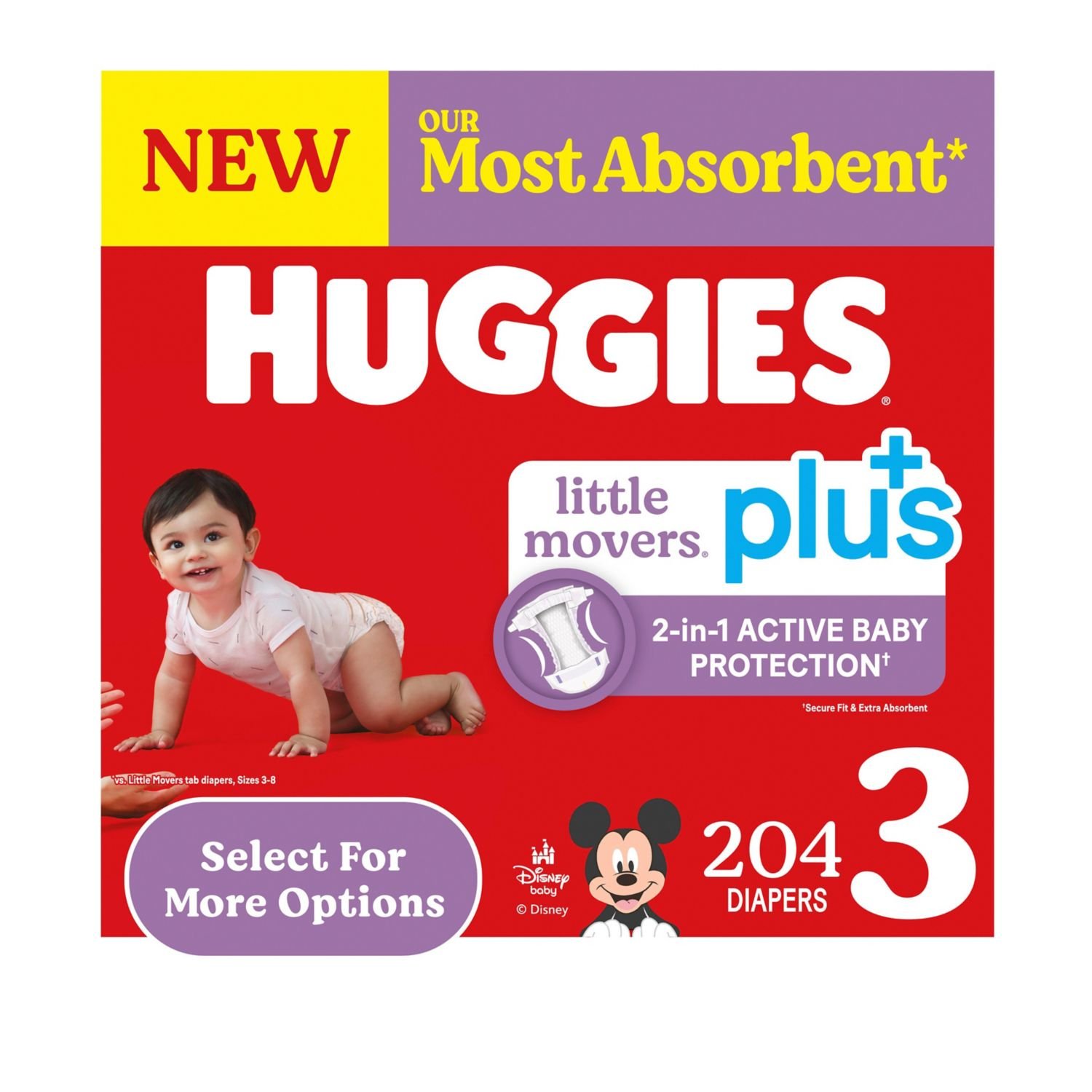 Huggies Little Movers Plus Baby Diapers, Size 3, 204 Count, 15.7 lb, Red Box, White Diapers - Image 2