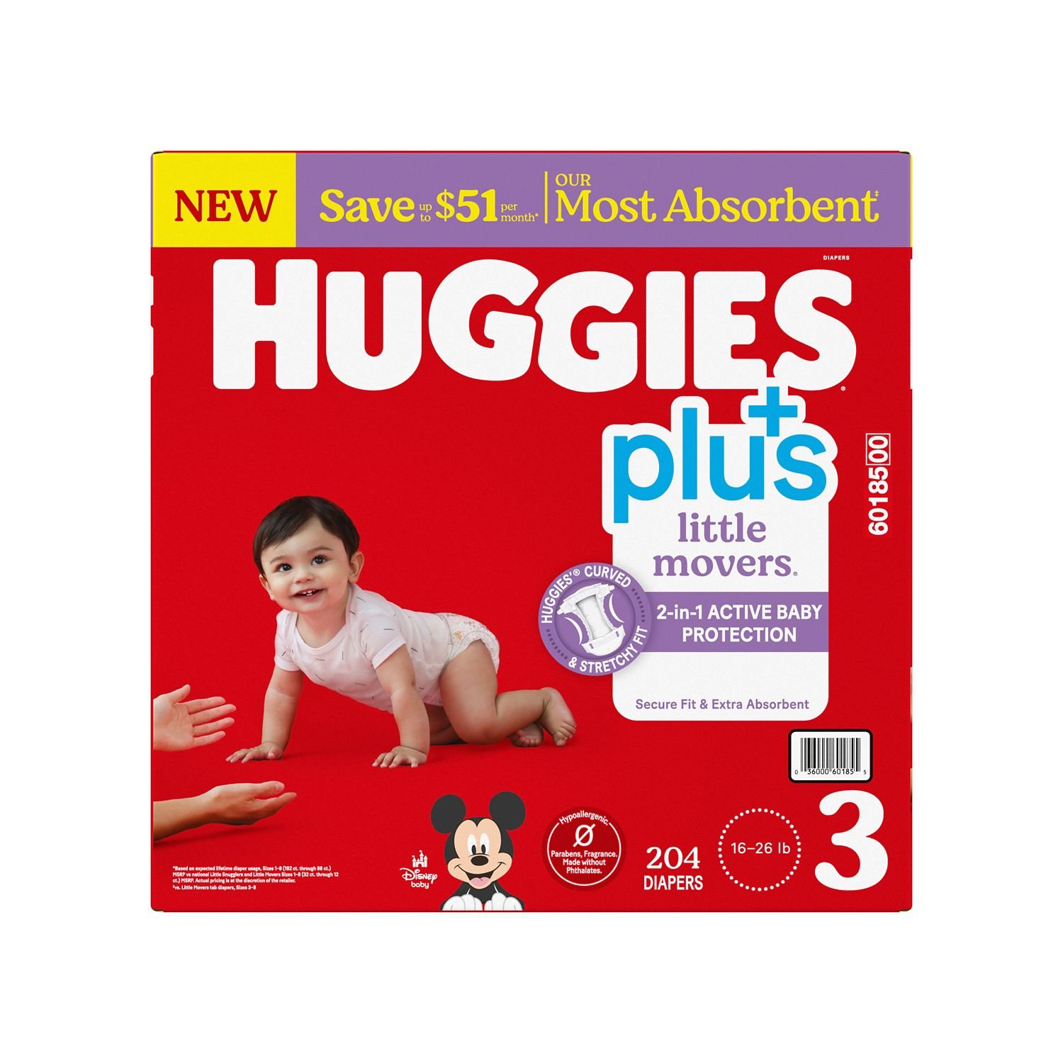 Huggies Little Movers Plus Baby Diapers, Size 3, 204 Count, 15.7 lb, Red Box, White Diapers - Image 10
