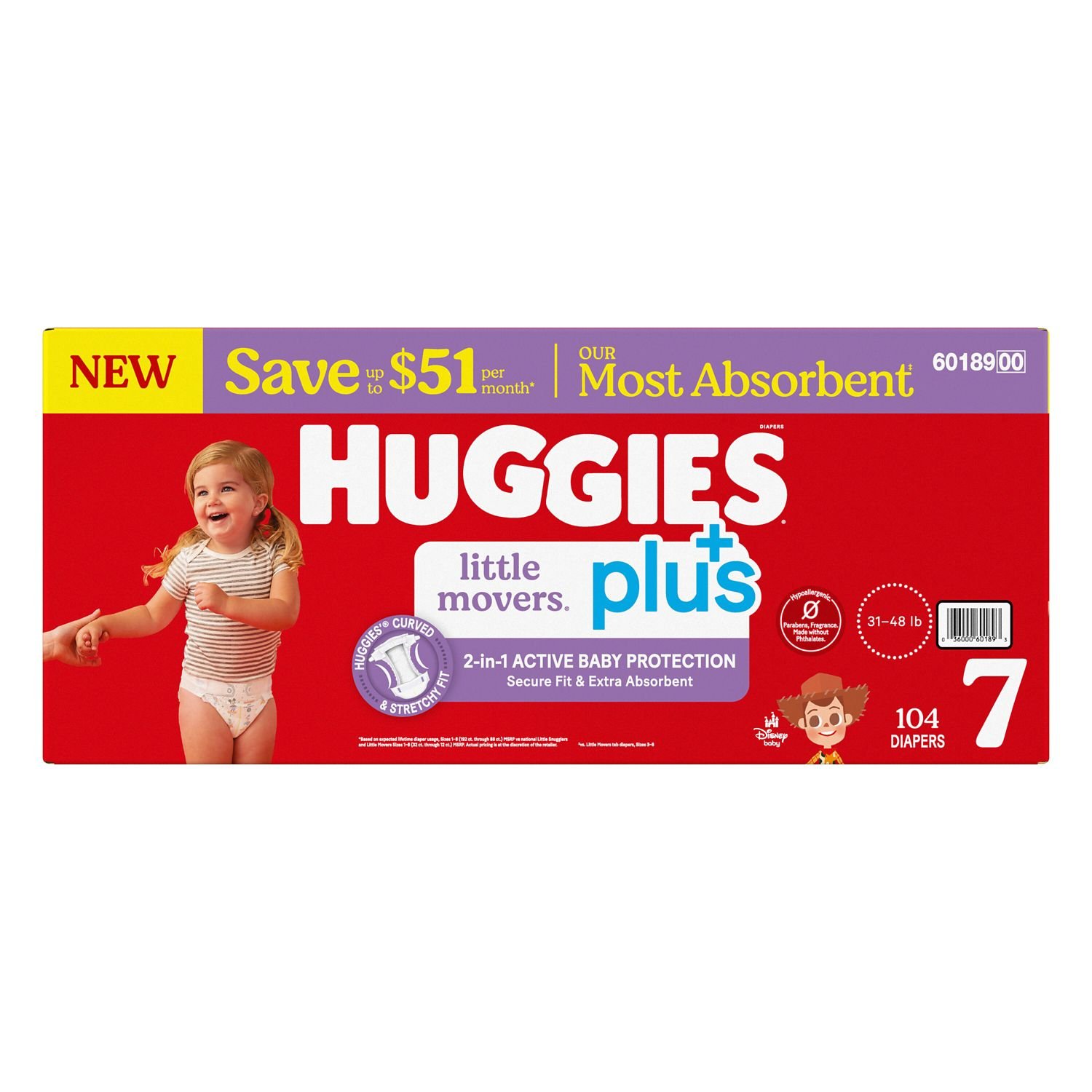 Huggies Little Movers Plus Baby Diapers, Size 7, 104 Count, 11 lb, Red Box, White Diapers - Image 10