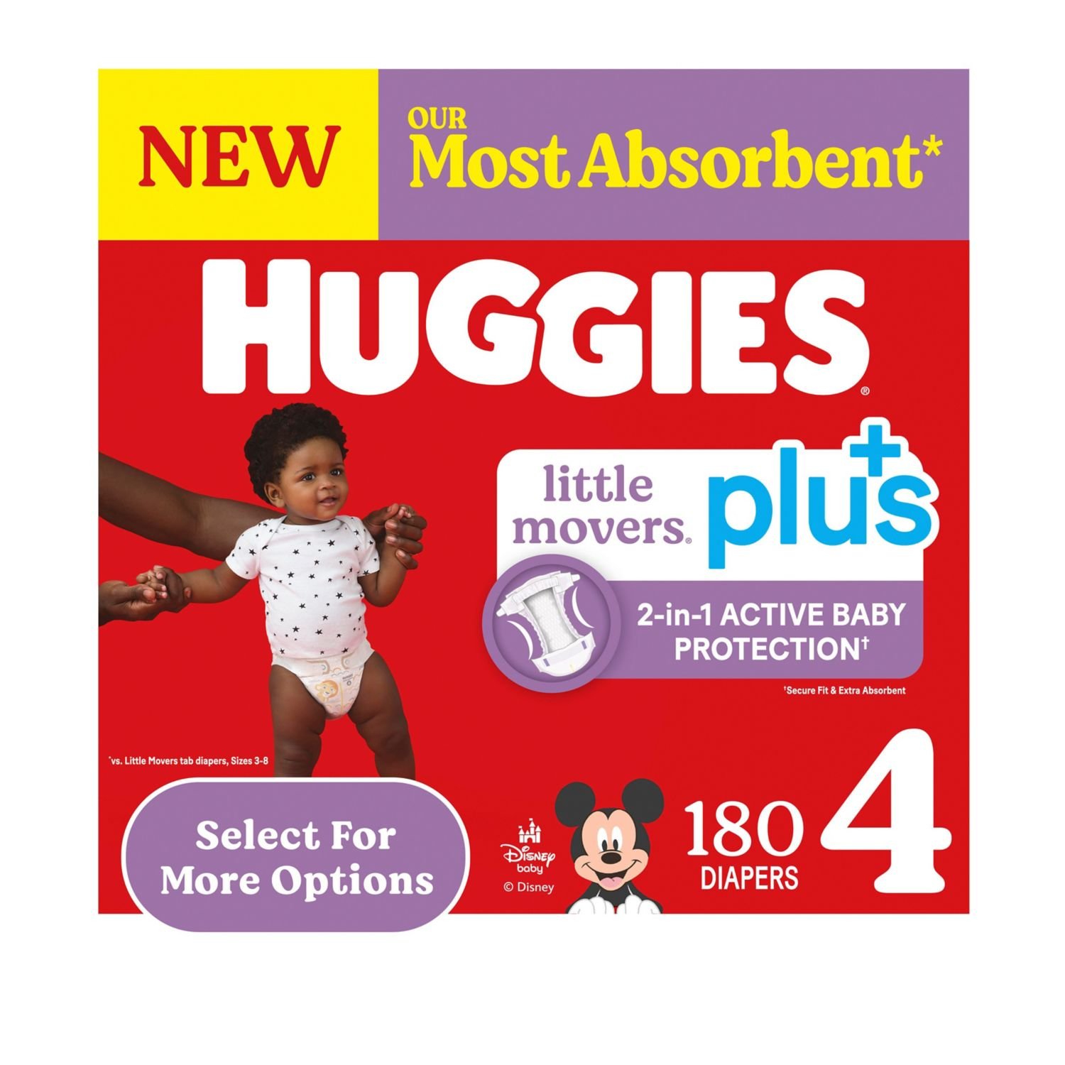 Huggies Little Movers Plus Baby Diapers, Size 4, 180 Count, 16.1 lb, Red Box, White Diapers - Image 2