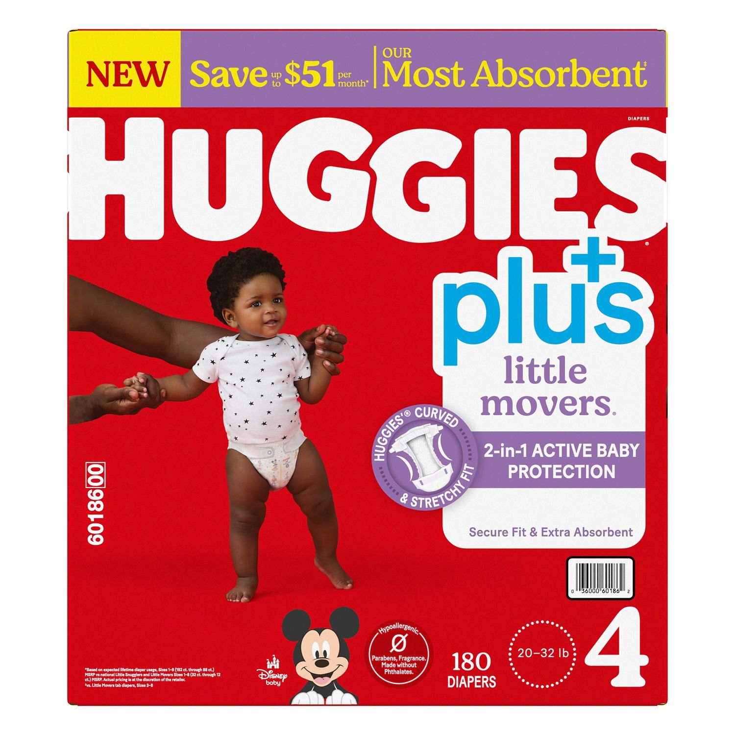 Huggies Little Movers Plus Baby Diapers, Size 4, 180 Count, 16.1 lb, Red Box, White Diapers - Image 10