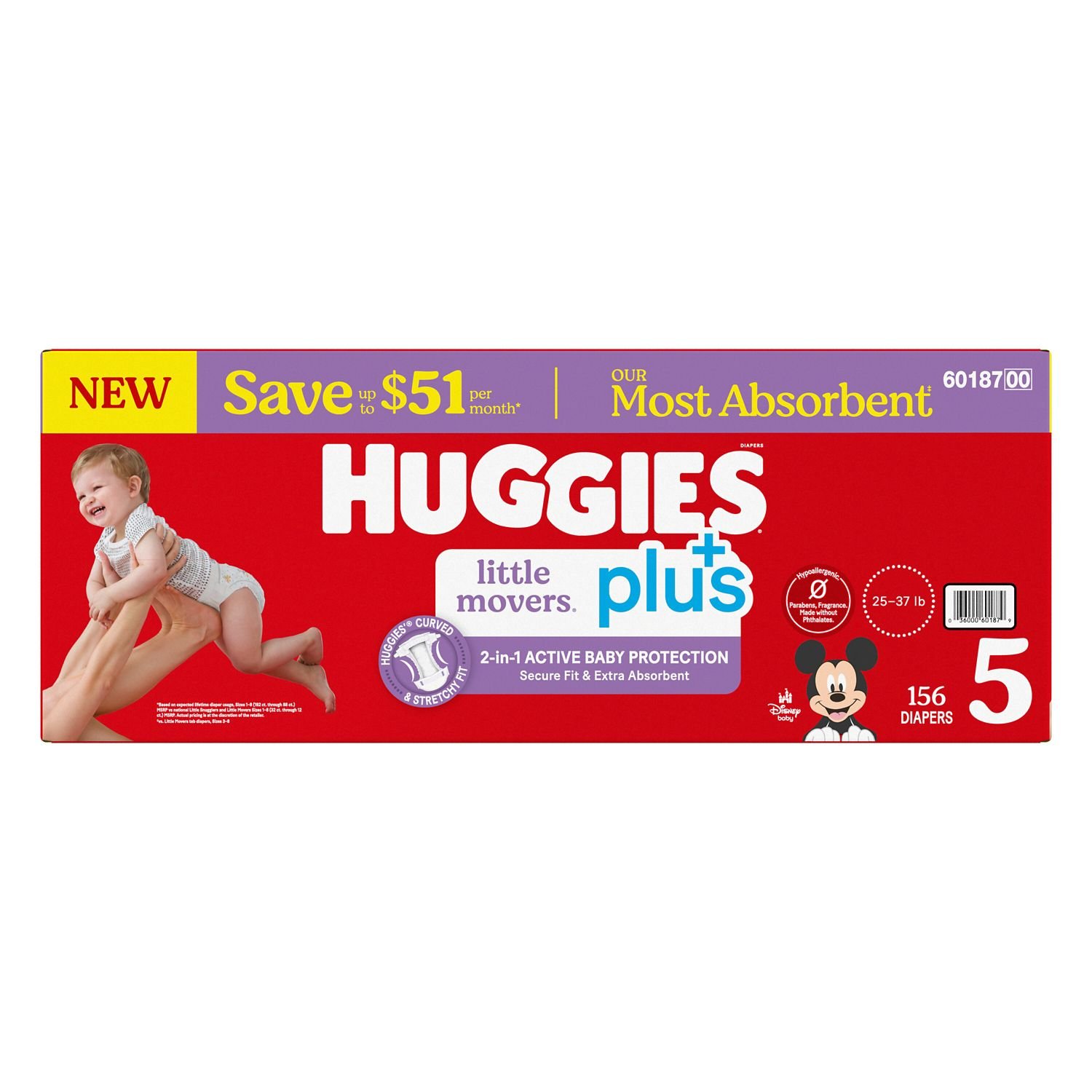 Huggies Little Movers Plus Baby Diapers, Size 5, 156 Count, 15.1 lb, Red Box, White Diapers - Image 6