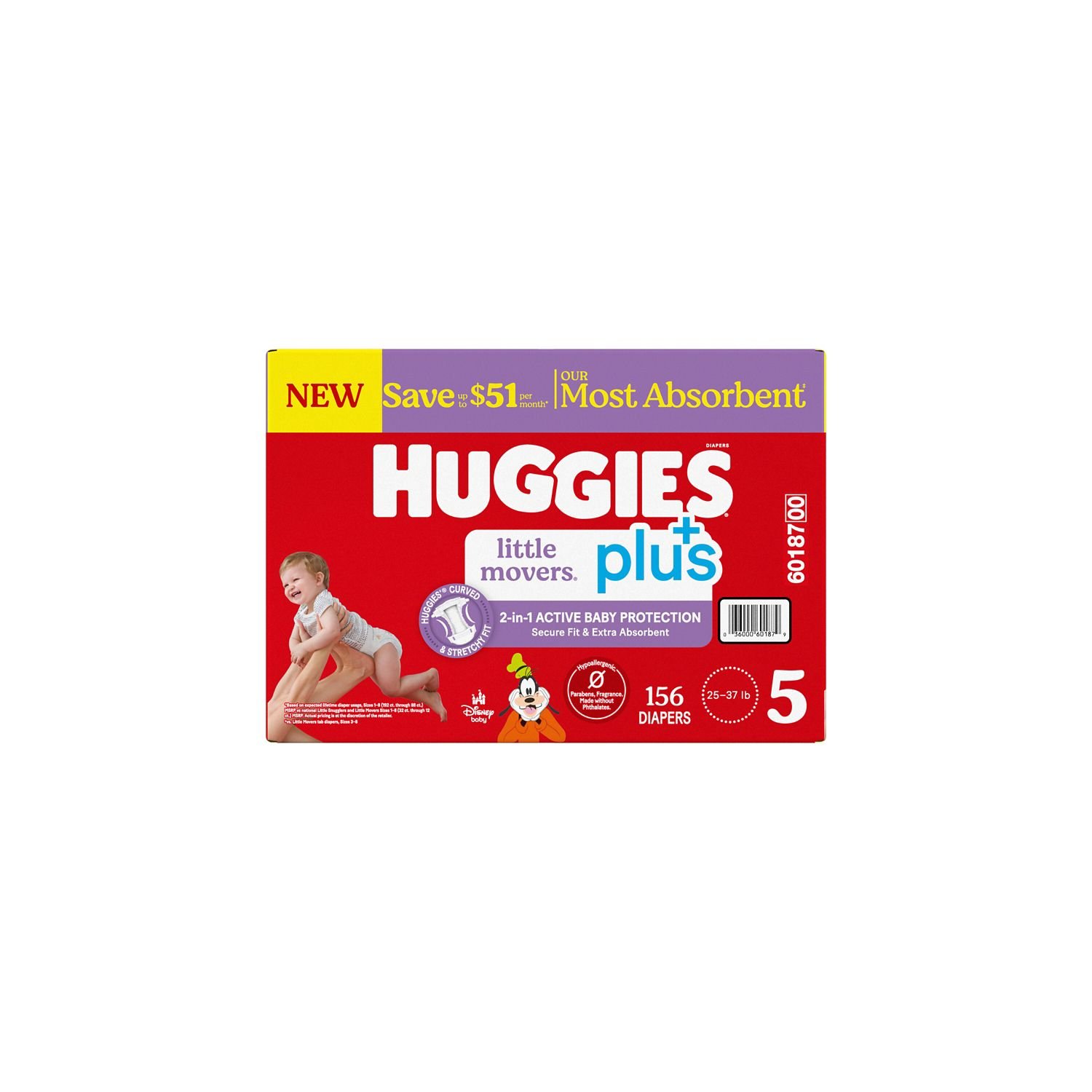 Huggies Little Movers Plus Baby Diapers, Size 5, 156 Count, 15.1 lb, Red Box, White Diapers - Image 7