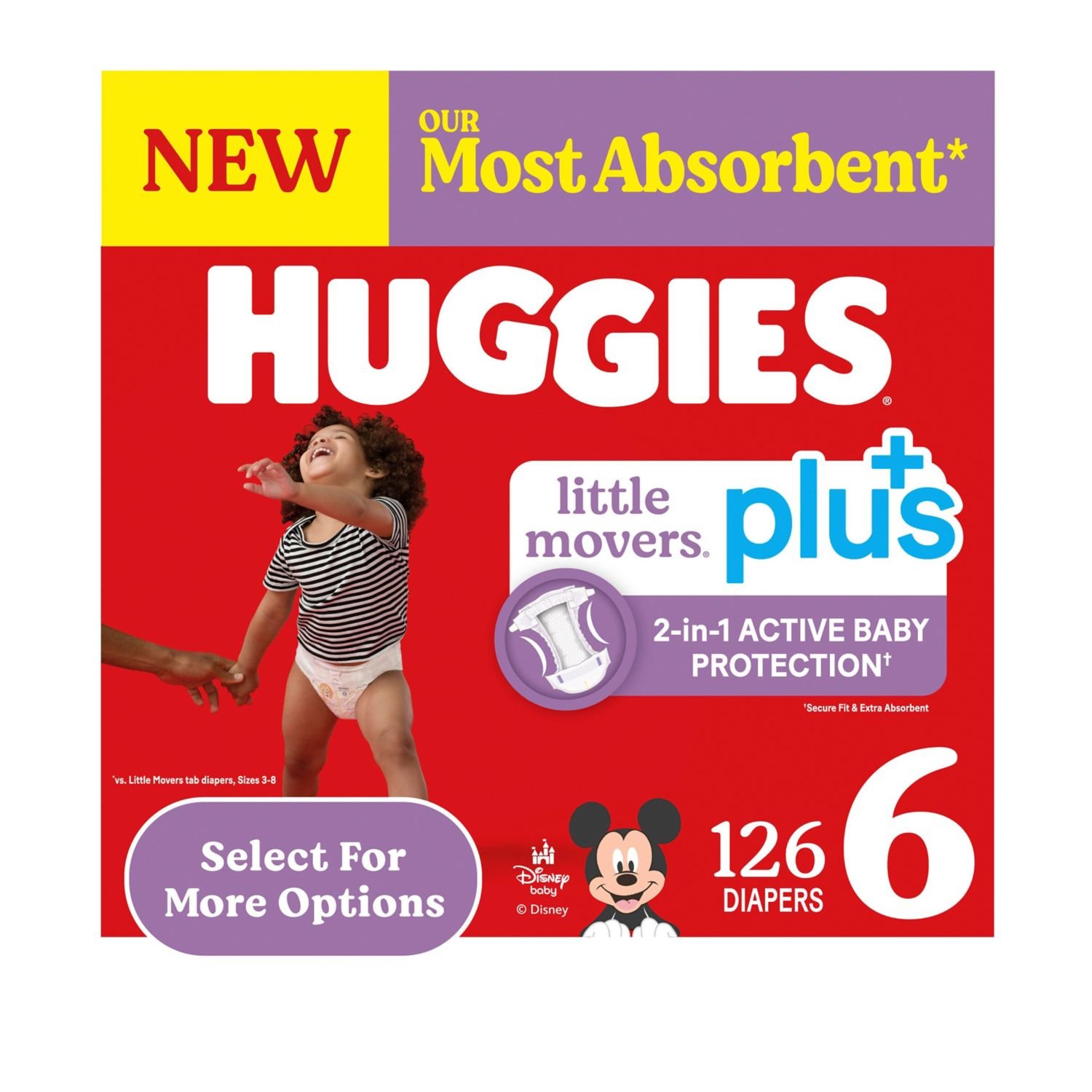 Huggies Little Movers Plus Baby Diapers, Size 6, 126 Count, 13.2 lb, Red Box, White Diapers - Image 2