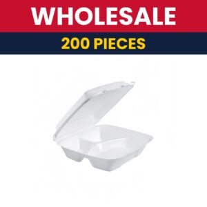 Dart 90HT3 3 Compartment Hinged Lid Food Container - 9 2/5"L x 9"W x 3"H, Insulated Foam, White - 200 Count