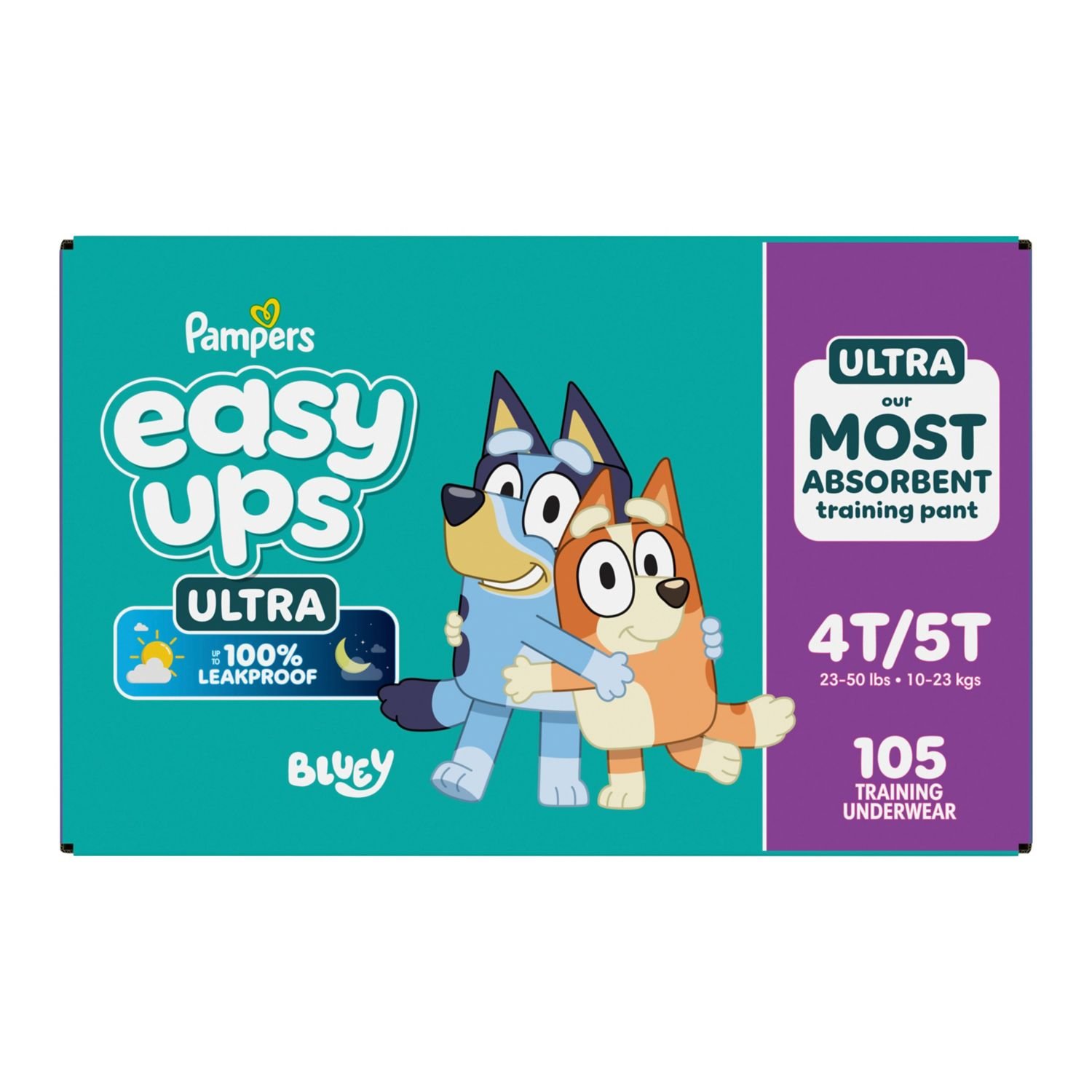 Pampers Easy Ups Ultra Training Pants, Unisex, Size 4T-5T, 105 Count, 8.8 lb, Teal Box, White Training Pants