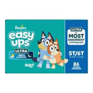 Pampers Easy Ups Ultra Training Pants, Unisex, Size 5T-6T, 86 Count, 8.01 lb, Teal Box, White Training Pants