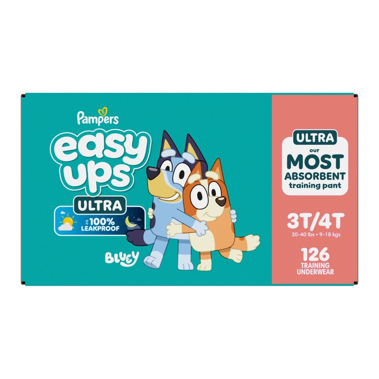Pampers Easy Ups Ultra Training Pants, Unisex, Size 3T-4T, 126 Count, 10.52 lb, Teal Box, White Training Pants