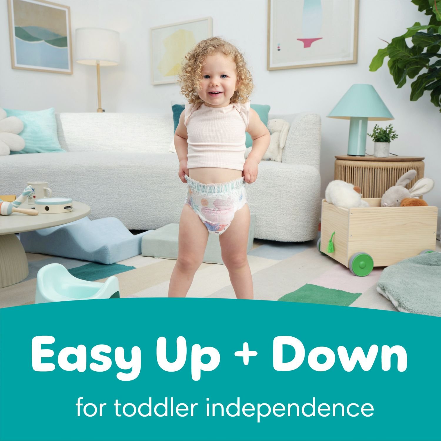 Pampers Easy Ups Ultra Training Pants, Unisex, Size 3T-4T, 126 Count, 10.52 lb, Teal Box, White Training Pants - Image 2