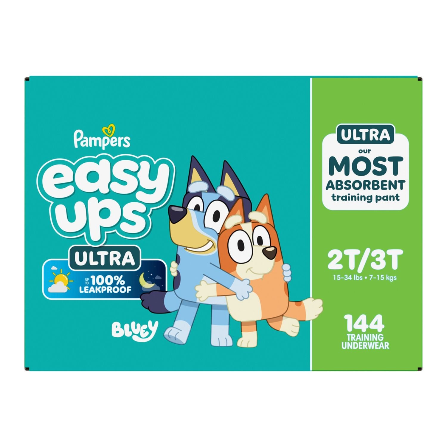 Pampers Easy Ups Ultra Training Pants, Unisex, Size 2T-3T, 144 Count, 10.46 lb, Teal Box, White Training Pants