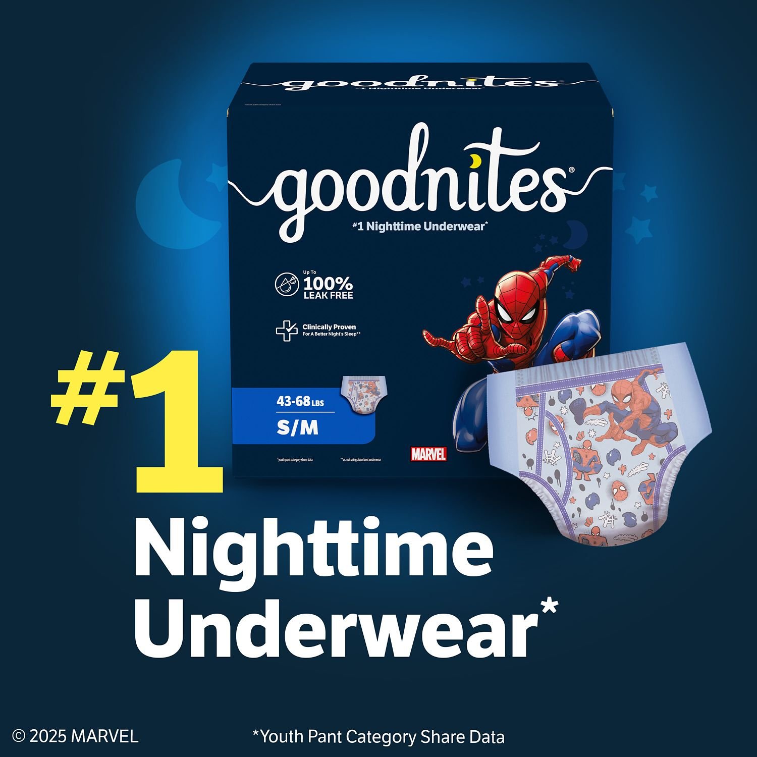 Goodnites Boys' Nighttime Underwear, Size Small/Medium, 74 Count, 10.32 lb, Navy Blue Box, White Nighttime Underwear - Image 9