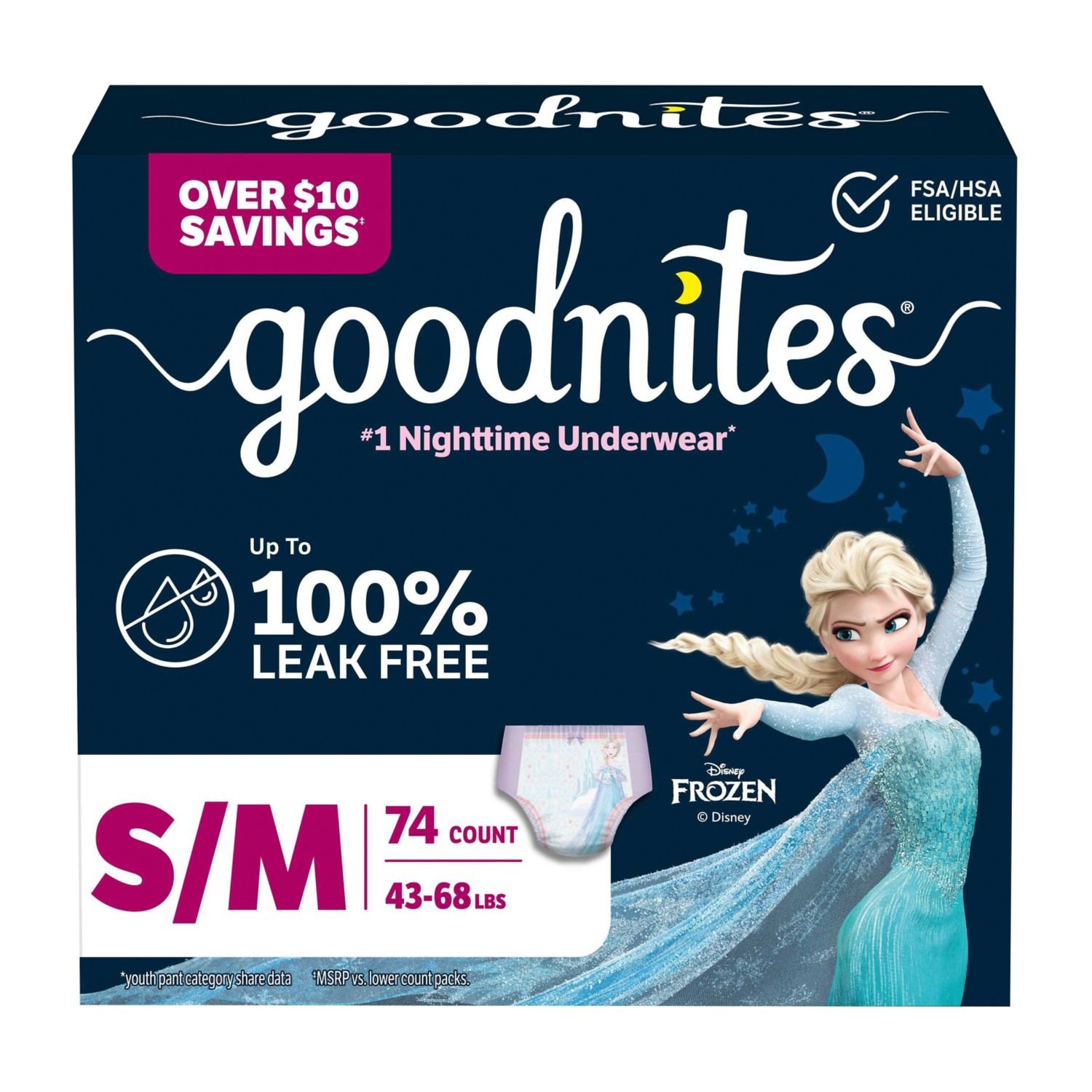 Goodnites Girls' Nighttime Bedwetting Underwear, Size Small/Medium, 74 Count, 10.32 lb, Navy Blue Box, White Nighttime Underwear