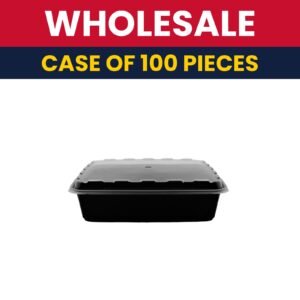 CuBE Packaging 48 oz Square Container w/ Lid - Plastic, Black - Case of 100