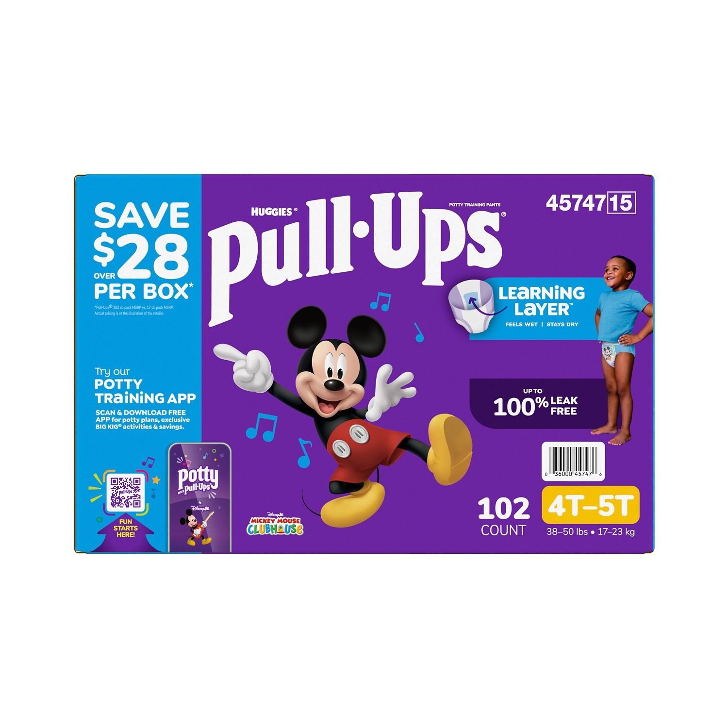 Pull-Ups Boys' Potty Training Pants, Size 4T-5T, 102 Count, 11.11 lb, Blue Box, White Training Pants - Image 2