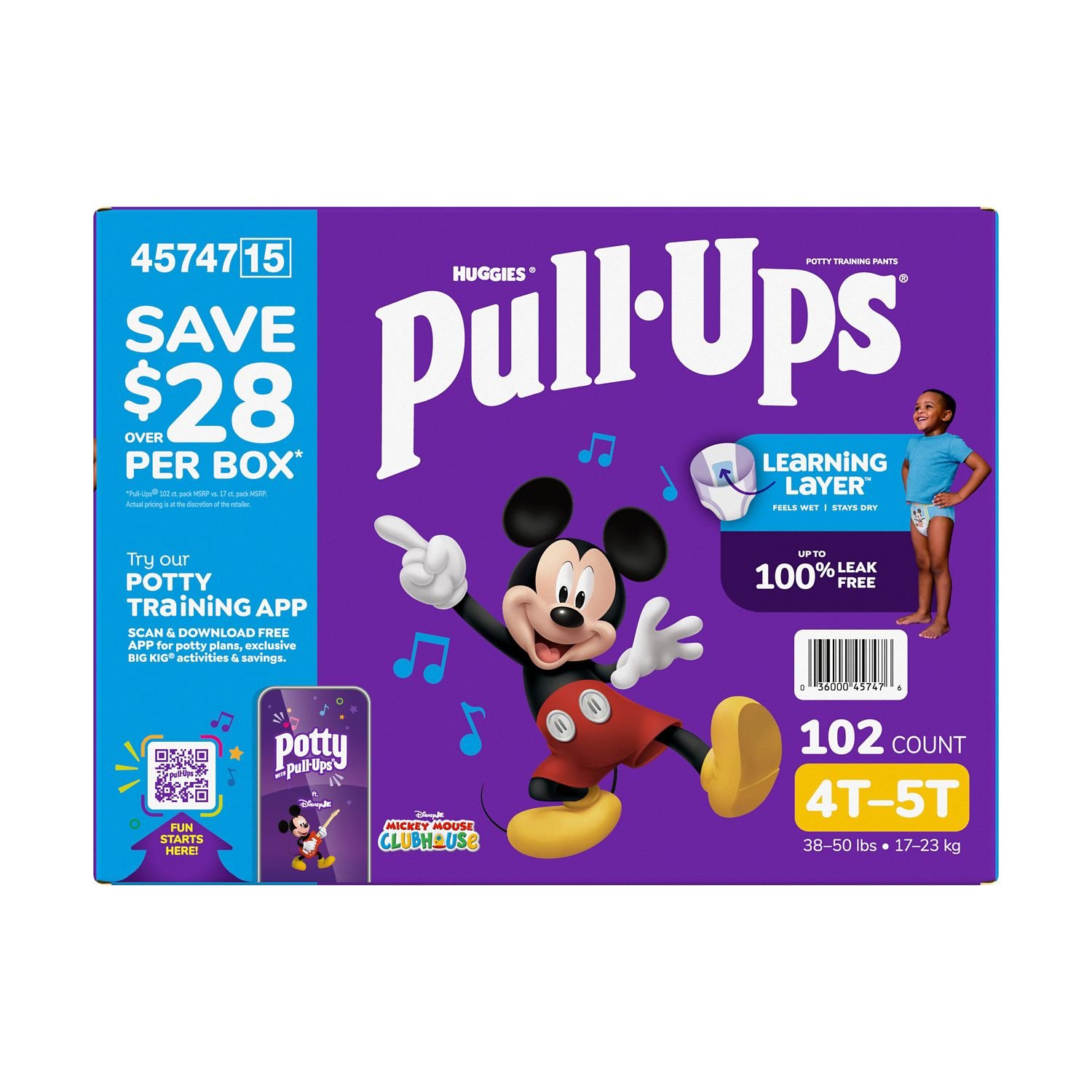 Pull-Ups Boys' Potty Training Pants, Size 4T-5T, 102 Count, 11.11 lb, Blue Box, White Training Pants - Image 4