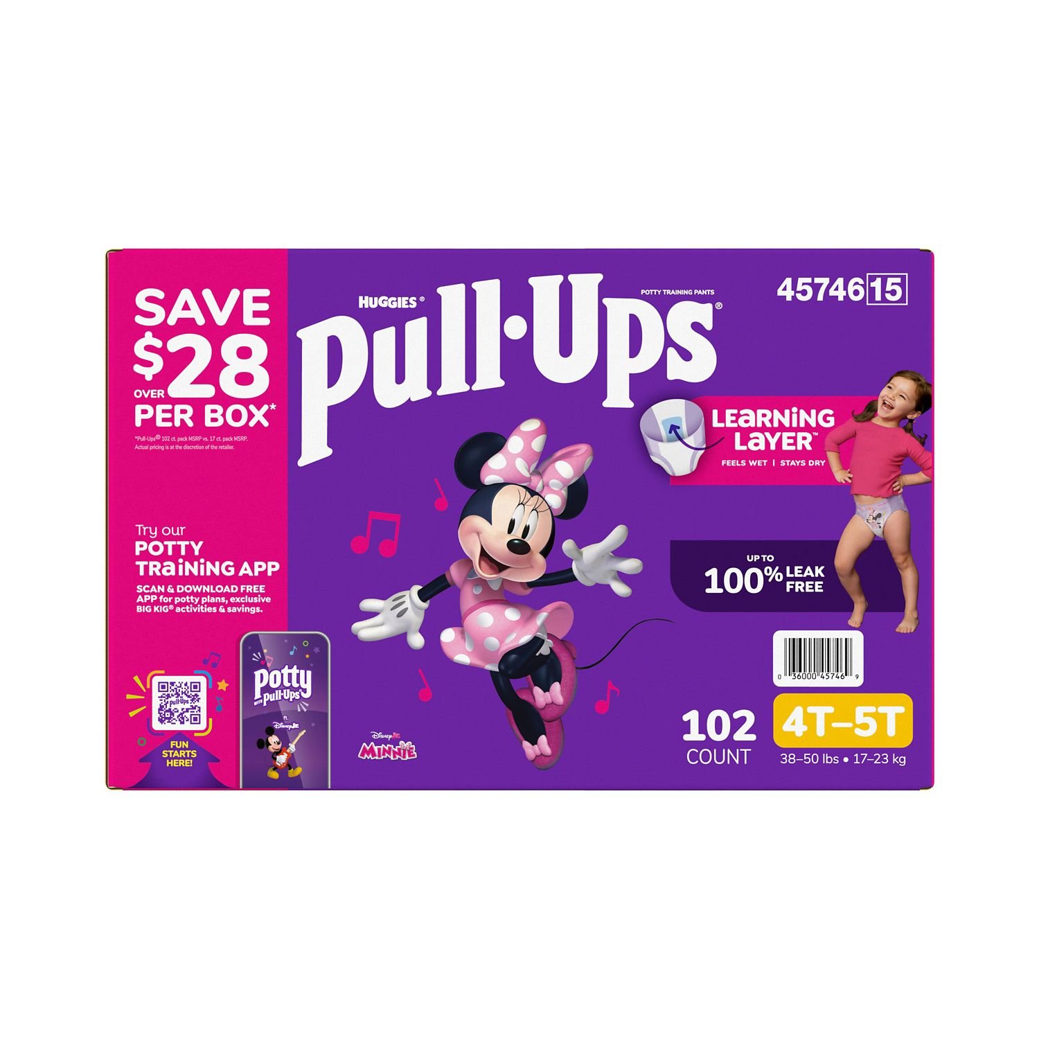 Pull-Ups Girls' Potty Training Pants, Size 4T-5T, 102 Count, 11.11 lb, Pink Box, White Training Pants - Image 3