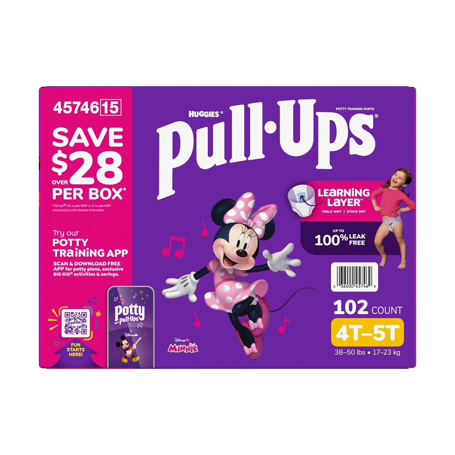Pull-Ups Girls' Potty Training Pants, Size 4T-5T, 102 Count, 11.11 lb, Pink Box, White Training Pants - Image 5