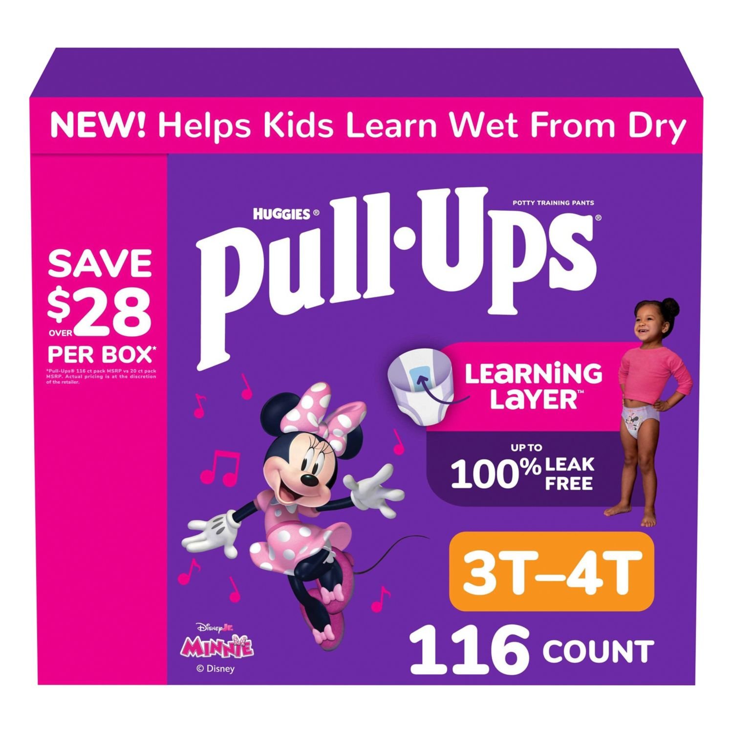 Pull-Ups Girls' Potty Training Pants, Size 3T-4T, 116 Count, 12.71 lb, Pink Box, White Training Pants