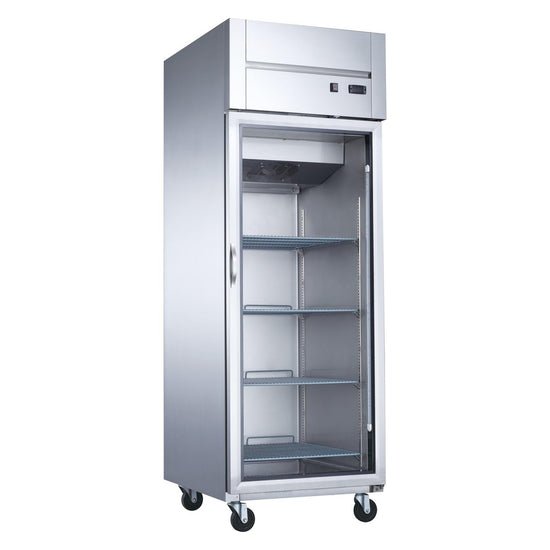 Dukers, Single Glass Door Reach In Refrigerator, Top Mount Compressor