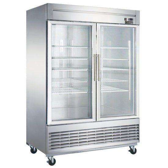 Dukers, Double Glass Door Reach In Refrigerator, Mottom Mount Compressor