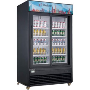 Dukers, Double Sliding Door Merchandiser Refrigerator