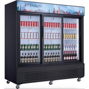 Dukers, Three Sliding Door Merchandiser Refrigerator